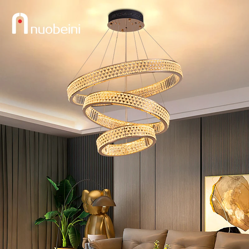 

Round Crystal Chandelier Modern Luxury Rings Chandeliers LED Living Room Lamp Home Deco Hanging Lighting Suspension Luminaire