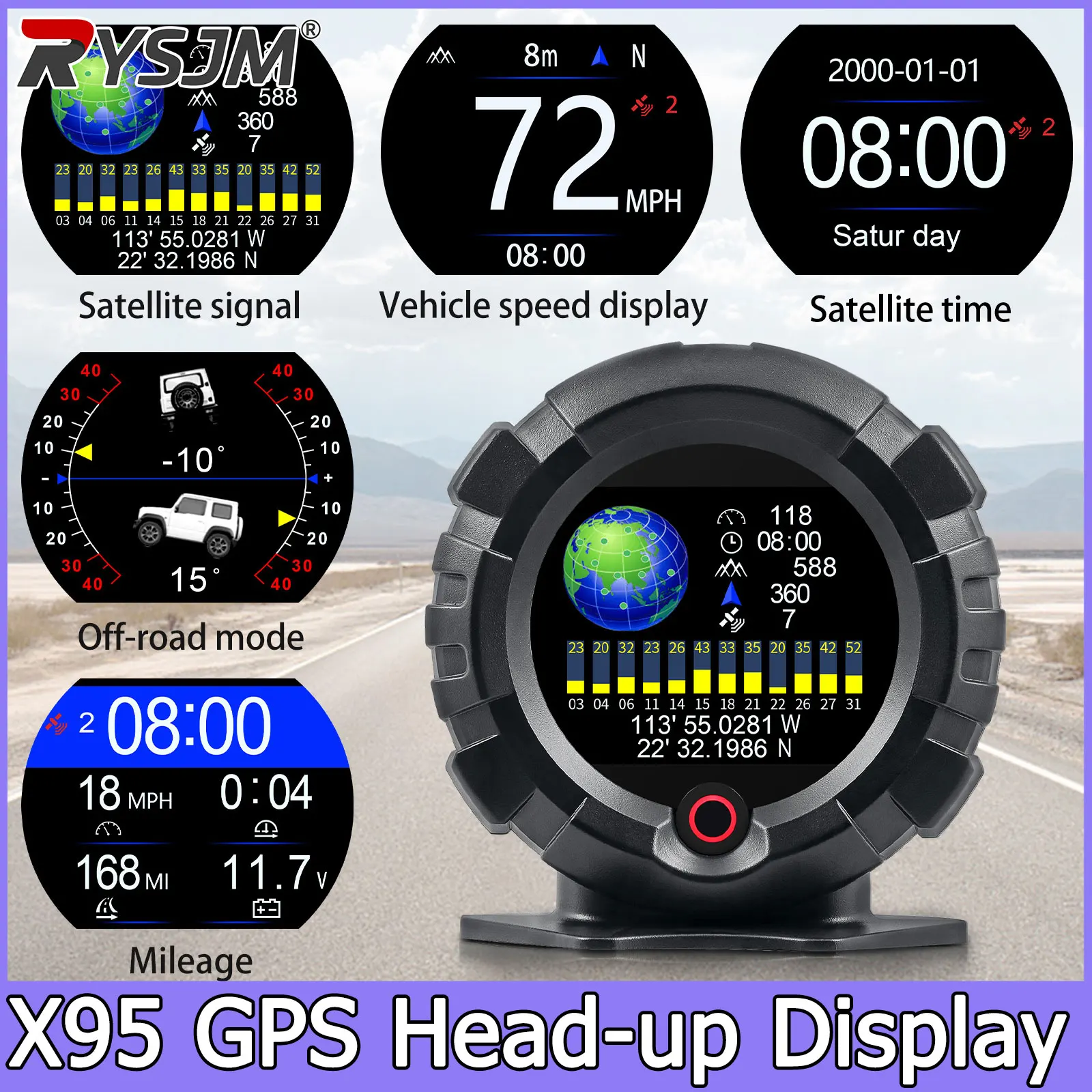 

Проекционный дисплей X95 (HUD) для GPS: Универсальный измеритель скорости и угла наклона для автомобиля, простая установка, спидометр, датчик угла наклона (MPH/KMH)