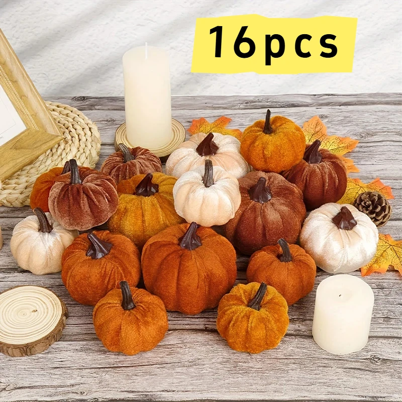 Home Decor Modern Organic - 16pcs Simulated Velvet Pumpkin Decorations Autumn
