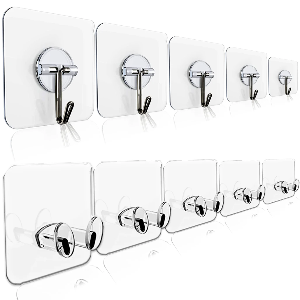 Transparent Steel Strong Adhesive Hooks Storage Hanger for Kitchen Bathroom Door Wall Sticky Hanging Hook Plug Socket Holder