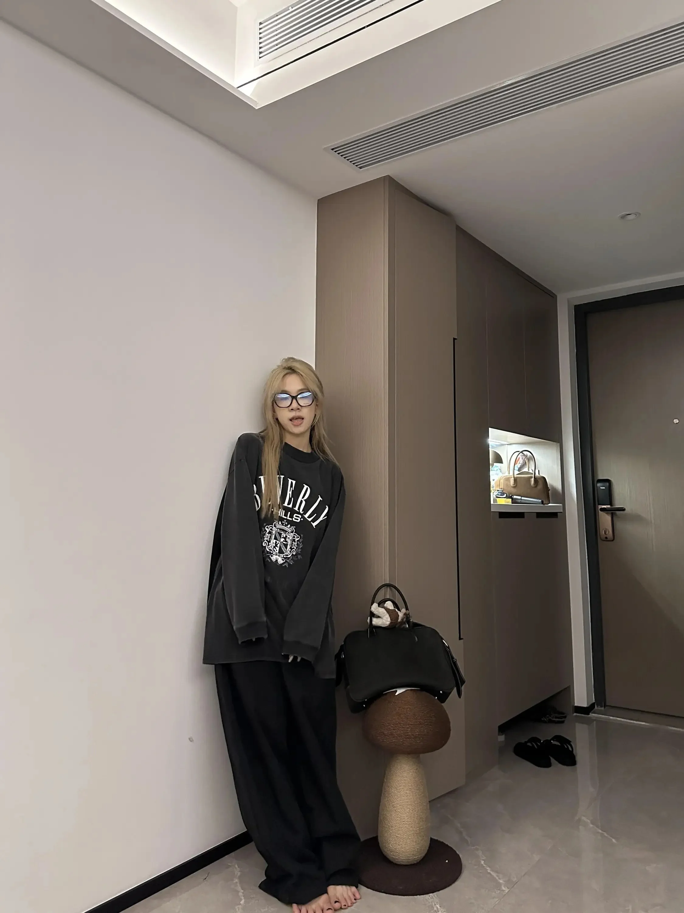 Sakura Cotton Long Sleeve T-Shirt Women Loose Fit round Neck Printed Casual Style Autumn Fashion Black Washed Letter Tee