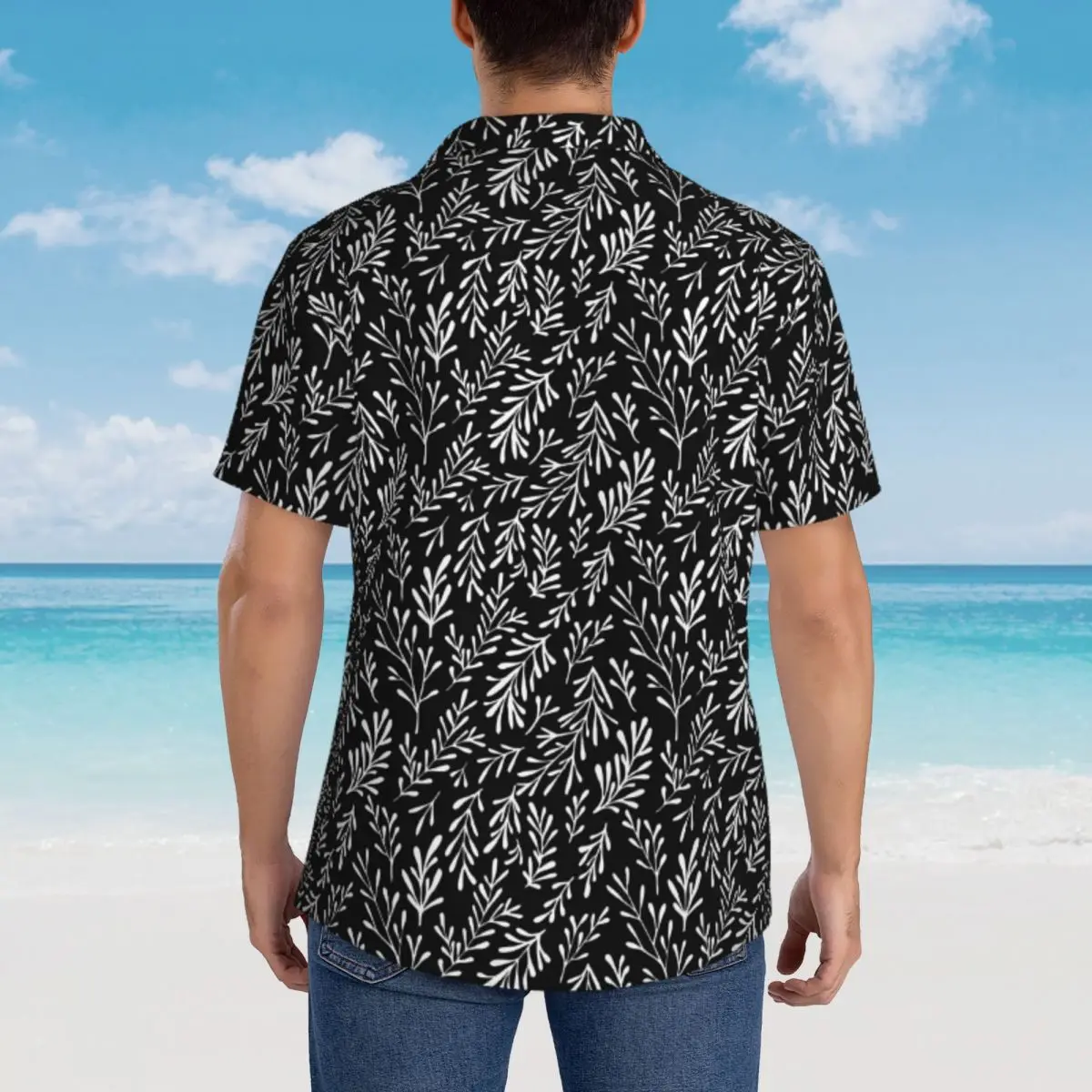 Camisa havaiana de folha branca masculina, estampa planta praia, camisas casuais, mangas curtas, estampa Harajuku, blusas extragrandes na moda