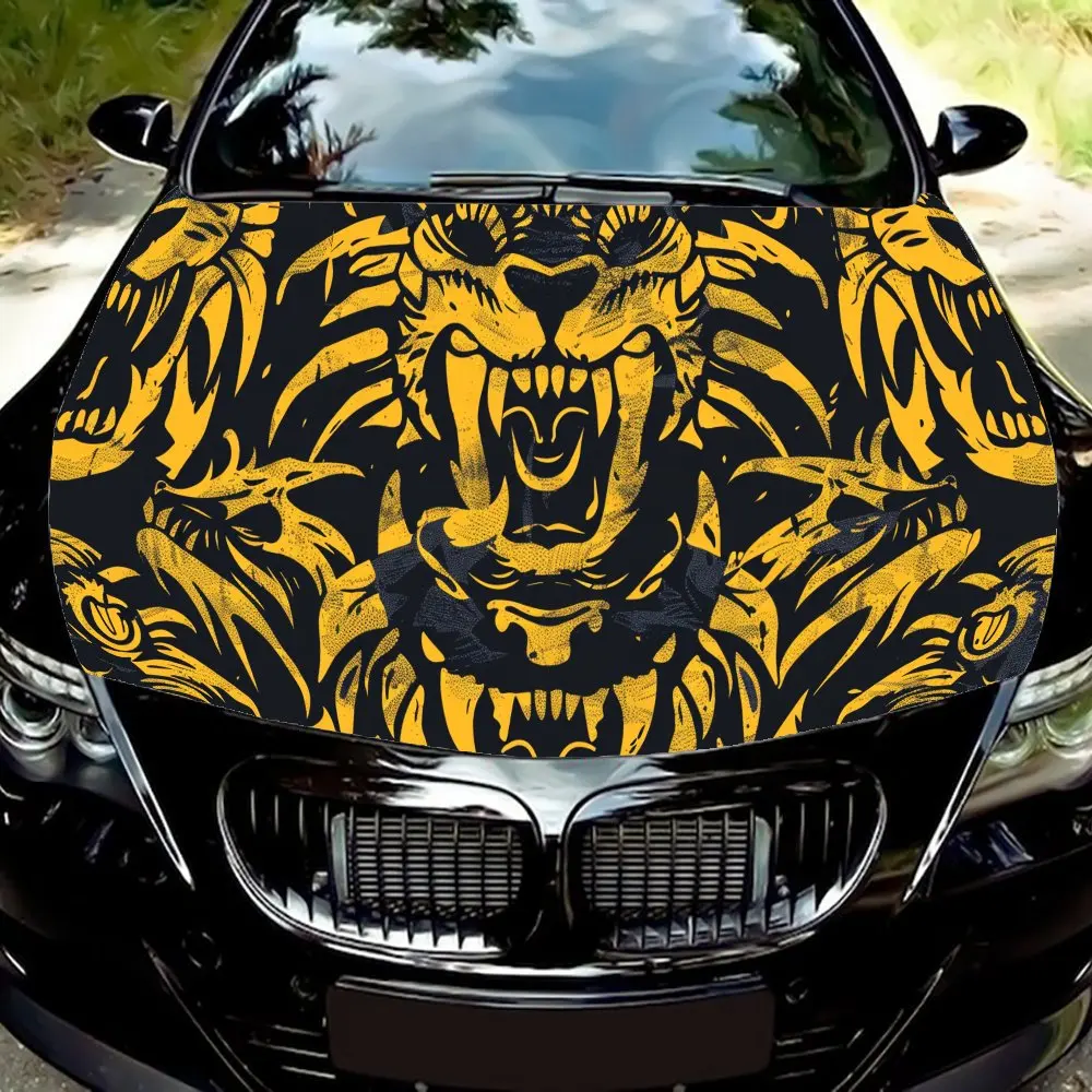 Fierce Beast Opened Its Mouth Wide, Revealing Its Sharp Teeth Car Hood Vinyl Wraps Sticker, Car Engine Decal, Waterproof Self-ad