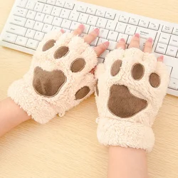 Gants en Peluche Sans Doigts pour Femme, Griffe d'Ours/Patte d'Animal de Chat, Doux et Mignons