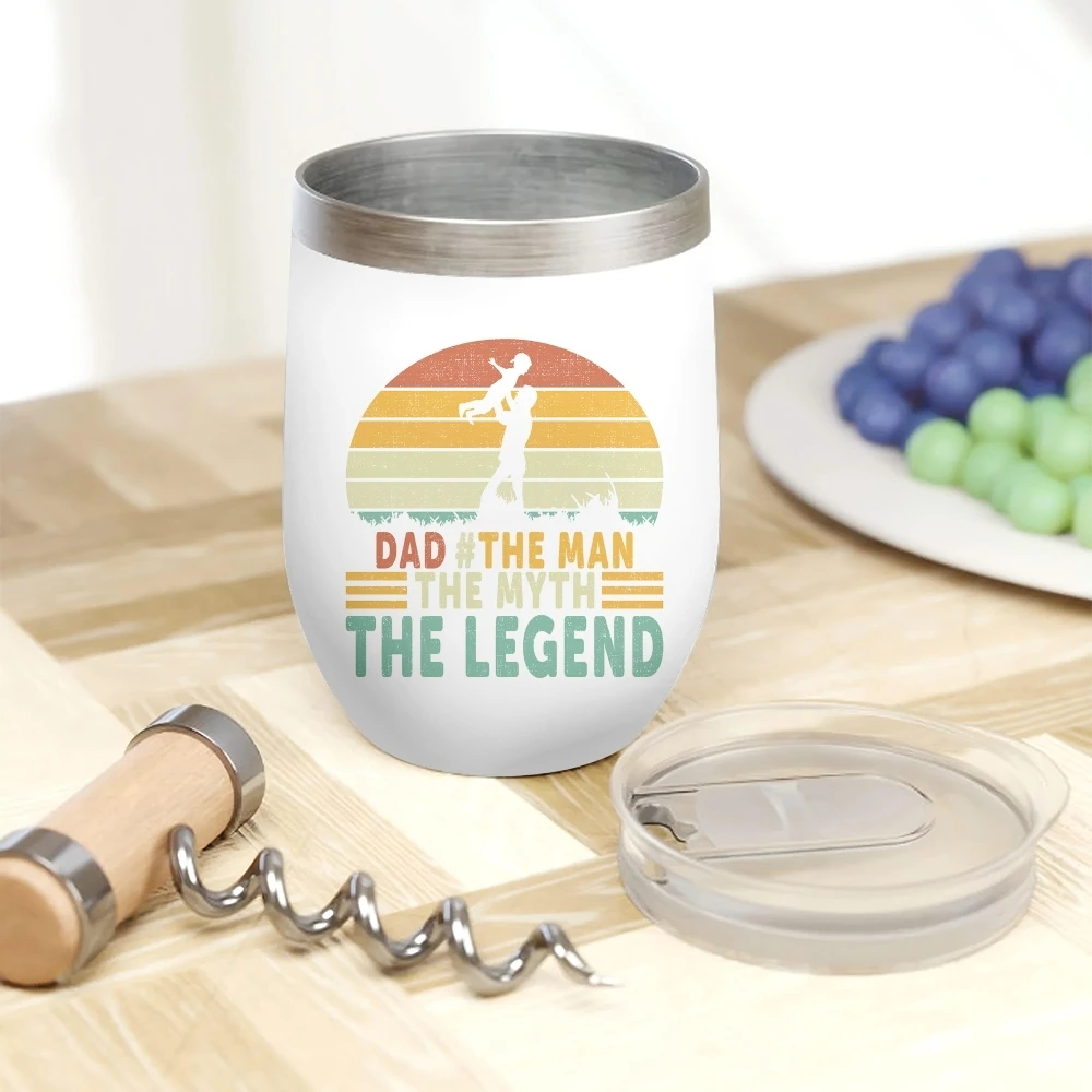 Dad, The Man The Myth The Legend Vacuum Flasks 12oz Insulated Wine Tumbler Vacuum Coffee Mug Egg Shape Thermos Cup