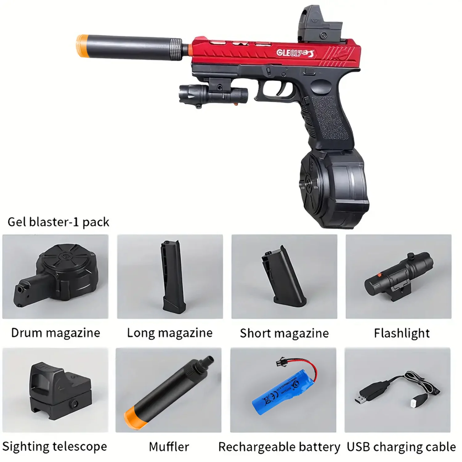 Pistolet na żelowe kulki, strzelanie, tryb ręczny i elektryczny, przełączanie dwu trybów, z trzema magazynkami, odpowiedni do interakcji rodzic-dziecko.