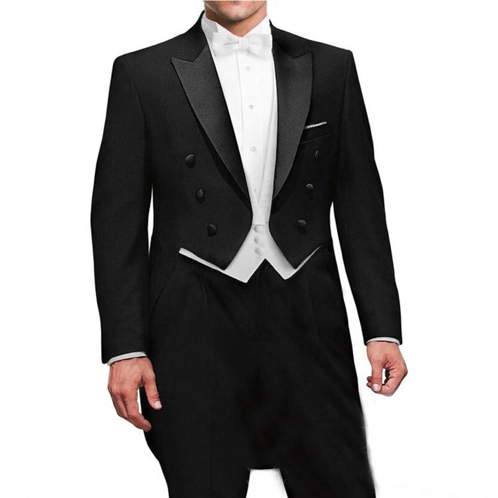 

Black Wedding Groom Man Tailcoat with Double Breasted Gentleman Suits 3 Piece Set Custom Fashion Male Suit (Jacket+Vest+Pants)