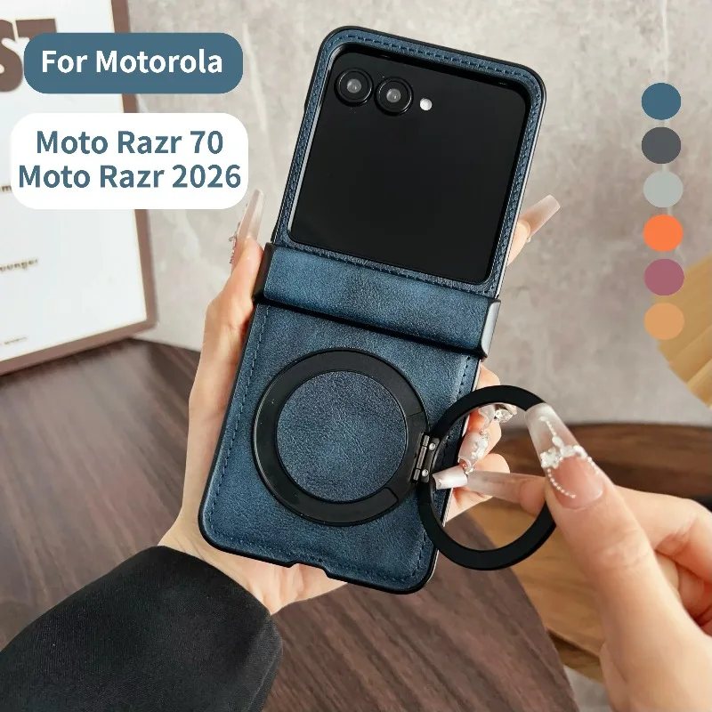 

Retro PU Leather Magnetic Holder Phone Case for Moto Razr 70 50 Ultra 60 Razr 2026 2025 2024 for Magsafe Wireless Charging Cover