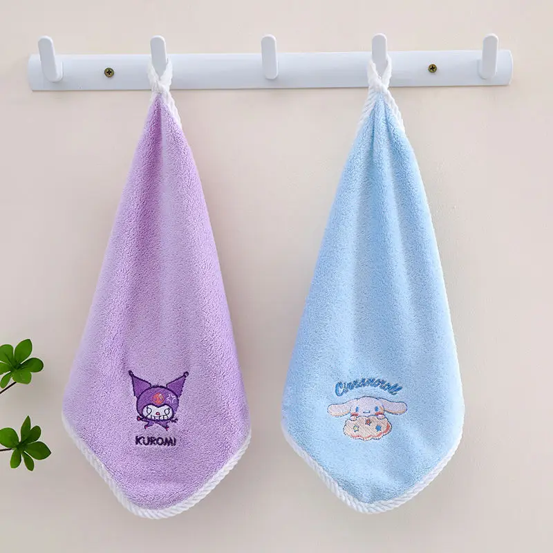 Kawaii Kuromi Cinnamoroll Anime Sanrio Children Face Towel Cute My Melody Cotton Absorbent Square Soft Home Hanging Towel Toys