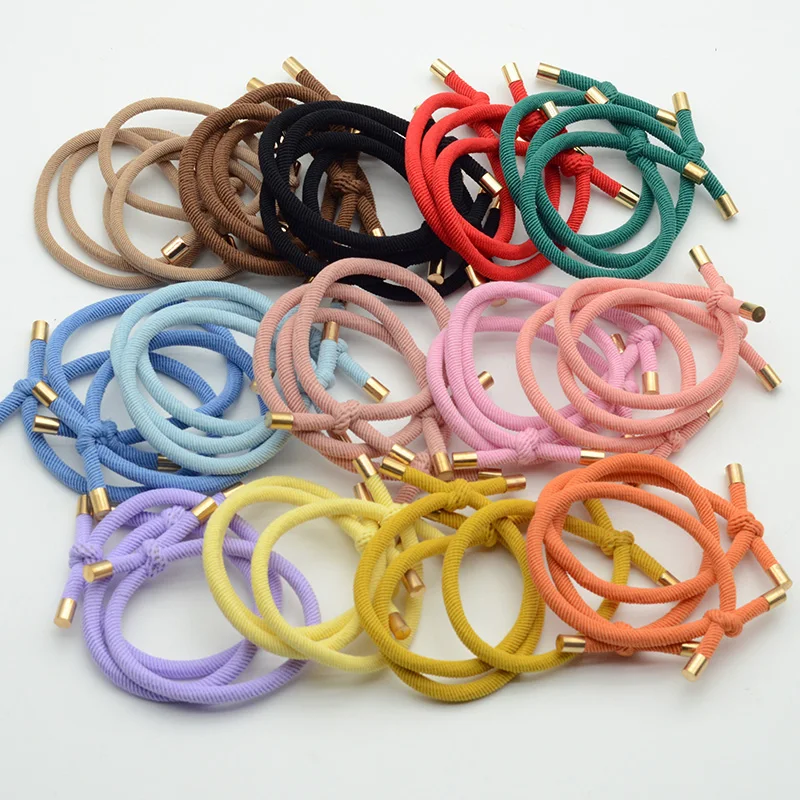 10PCS 5mm Knotted Twilled Elastic Hair Bands Golden Ends Hair Ties for fashion girls elasticity ponytail holders hair scrunches