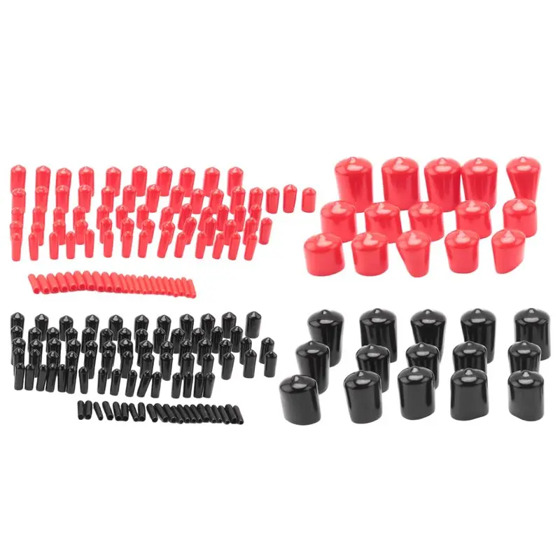 

200 Pieces Rubber End Caps Flexible Screw Cap Covers Black Red Plastic Screw Caps In 9 Size-[97Lemons]