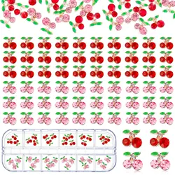 36pcs 3D Cherry Nail Charms Red & Pink Cherry Nail Rhinestone Nail Gems Nail Glitter Studs Fruit Nail Slices for Nail Jewelry