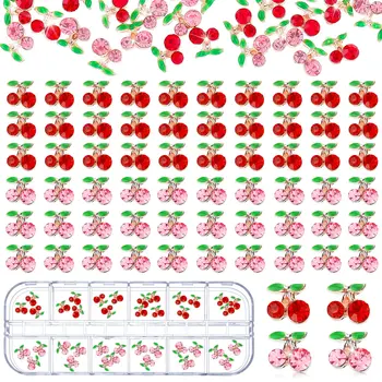 36 قطعة ثلاثية الأبعاد الكرز مسمار السحر الأحمر والوردي الكرز مسمار حجر الراين مسمار الأحجار الكريمة مسمار بريق ترصيع الفاكهة شرائح الأظافر لمجوهرات أظافر