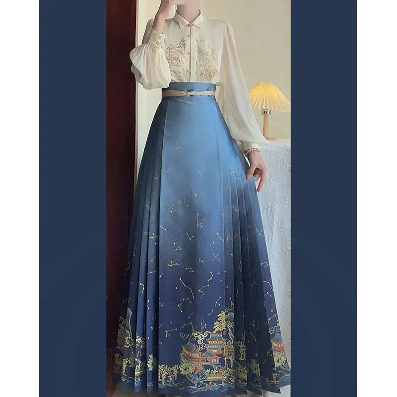 

Traditional Chinese Hanfu Shirt Horse Face Skirt Two Piece Set Spring Autumn Suit Hanfu Skirt Mamianqun Dress Women's Clothing