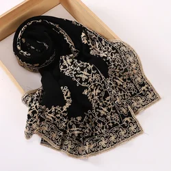 Black Embroidery Hijab Scarves Muslim Women Shawls Wrap Turban Stoles Bandanas Headband Bufanda Foulard Turbante Mujer 70*190cm