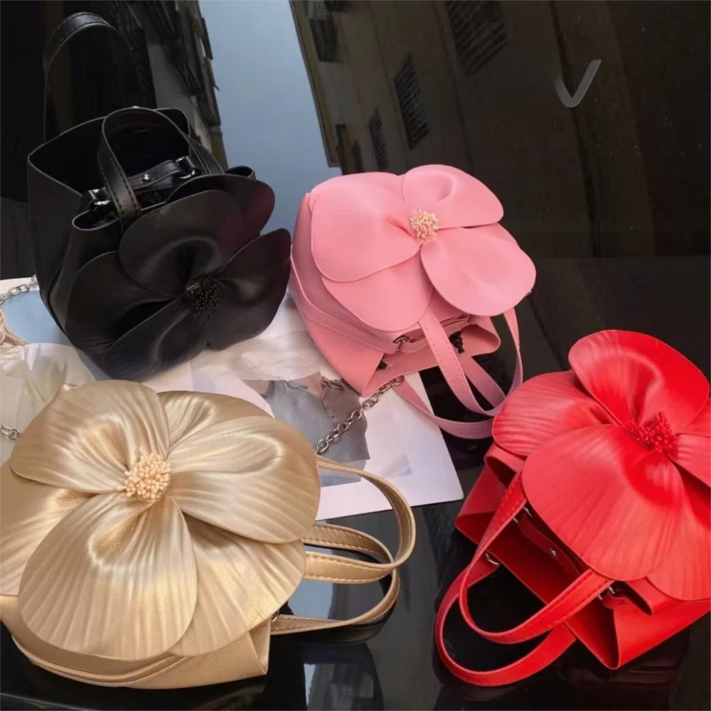 New Chinese-Style Floral Bucket Bag Drawstring French Mini Tote Bag Flower Luxury Designer Handbags Women