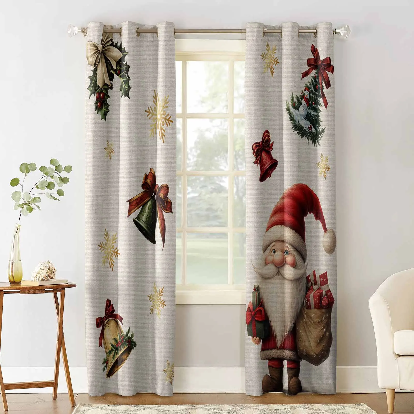 Christmas Goblin Snowflake Gift Bell Curtains For Living Room Kids Bedroom Window Curtain Hall Drape Long Cortinas