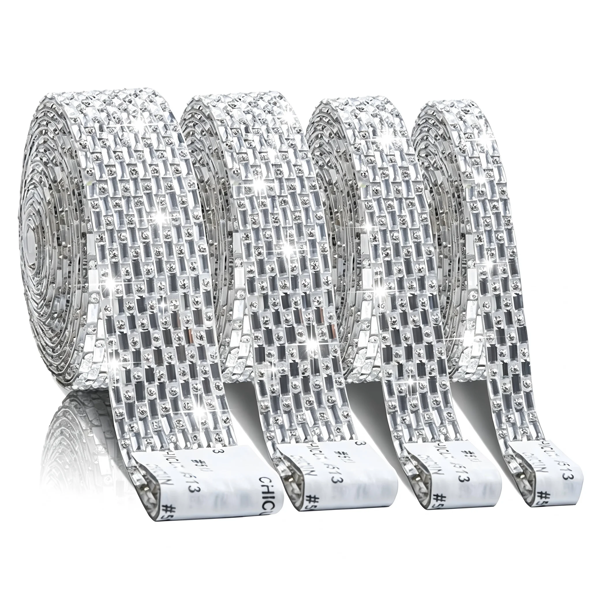 Self‑Adhesive Rhinestone Bling Strips, 4 Rolls Glitter Gem Sticker for DIY Car Phone Wedding Party Craft Decor