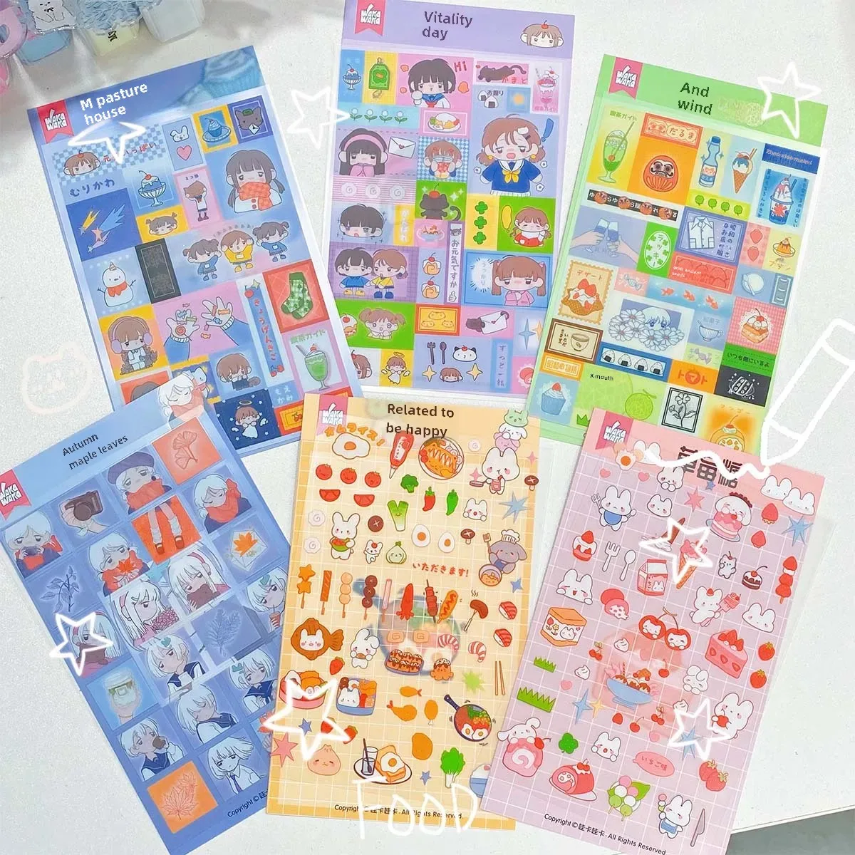 Waka Original Handmade Stickers Autumn Delicious Cartoon Cute Decorative Early Collage Stickers Office School Stationery