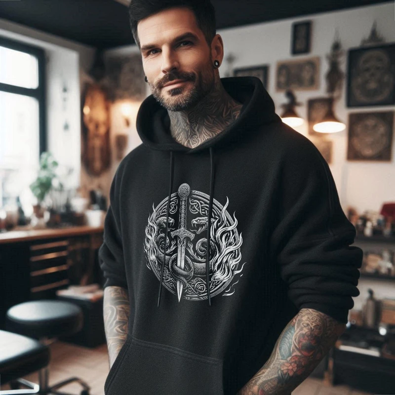 

Толстовка с капюшоном VIKING WARRIOR, черная эко-толстовка унисекс с пылающими мечами, подарки для до 40 лет, теплый свитер с капюшоном Victory of Valhalla Viking