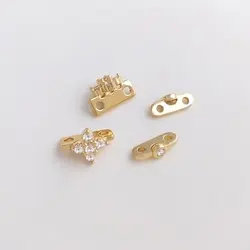 6PCS 14k Gold Plated Double Hole Bracelet Gasket with Zircon Charms for Jewelry Making DIY Supplies Handmade Brass Accessories