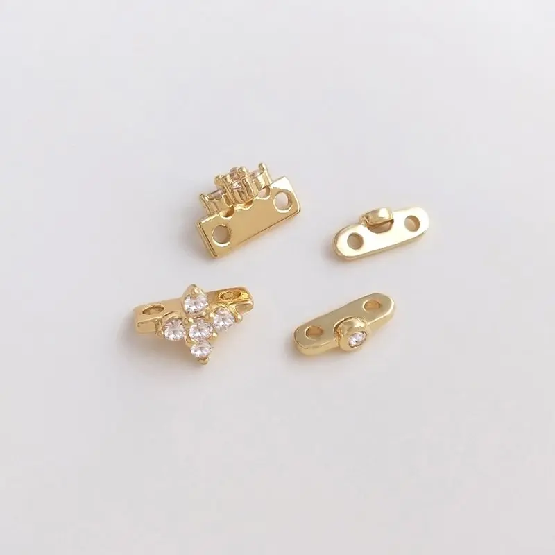 6 sztuk 14k Gold Plated podwójny otwór bransoletka uszczelka z cyrkonią Charms dla tworzenia biżuterii DIY akcesoria Handmade mosiądz akcesoria