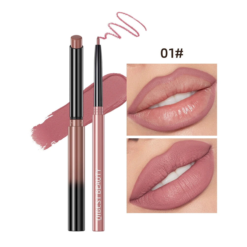 

QIBEST Lipliner Pencil Lipstick Set Matte Nude Red Contour Tint Lipstick Long Lasting Non-stick Cup Lipliner Makeup Lip Stain