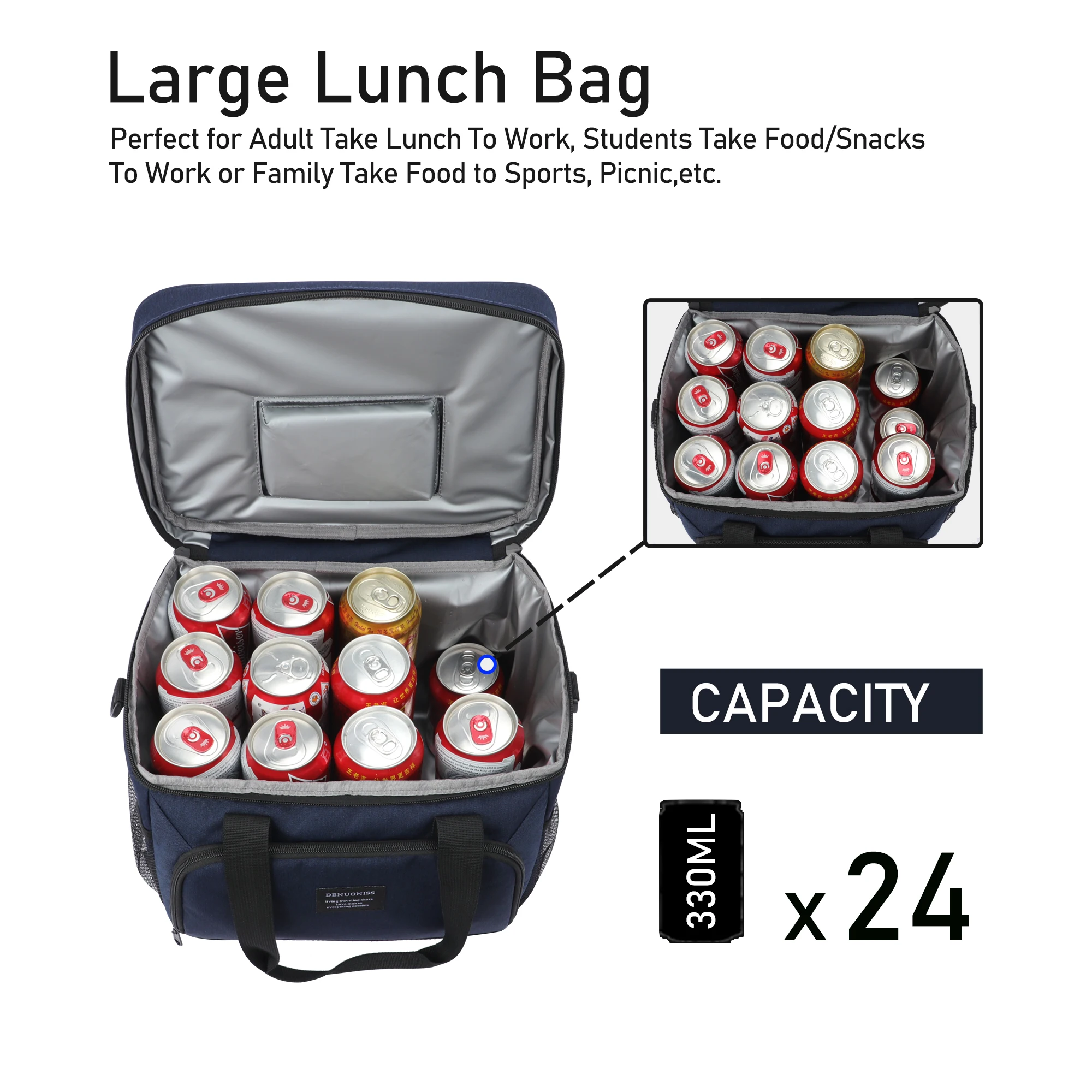 DENUONISS 12L/16L borsa termica termica per il pranzo al sacco per il lavoro borsa da Picnic borsa a tracolla portatile per frigorifero Bolsa per