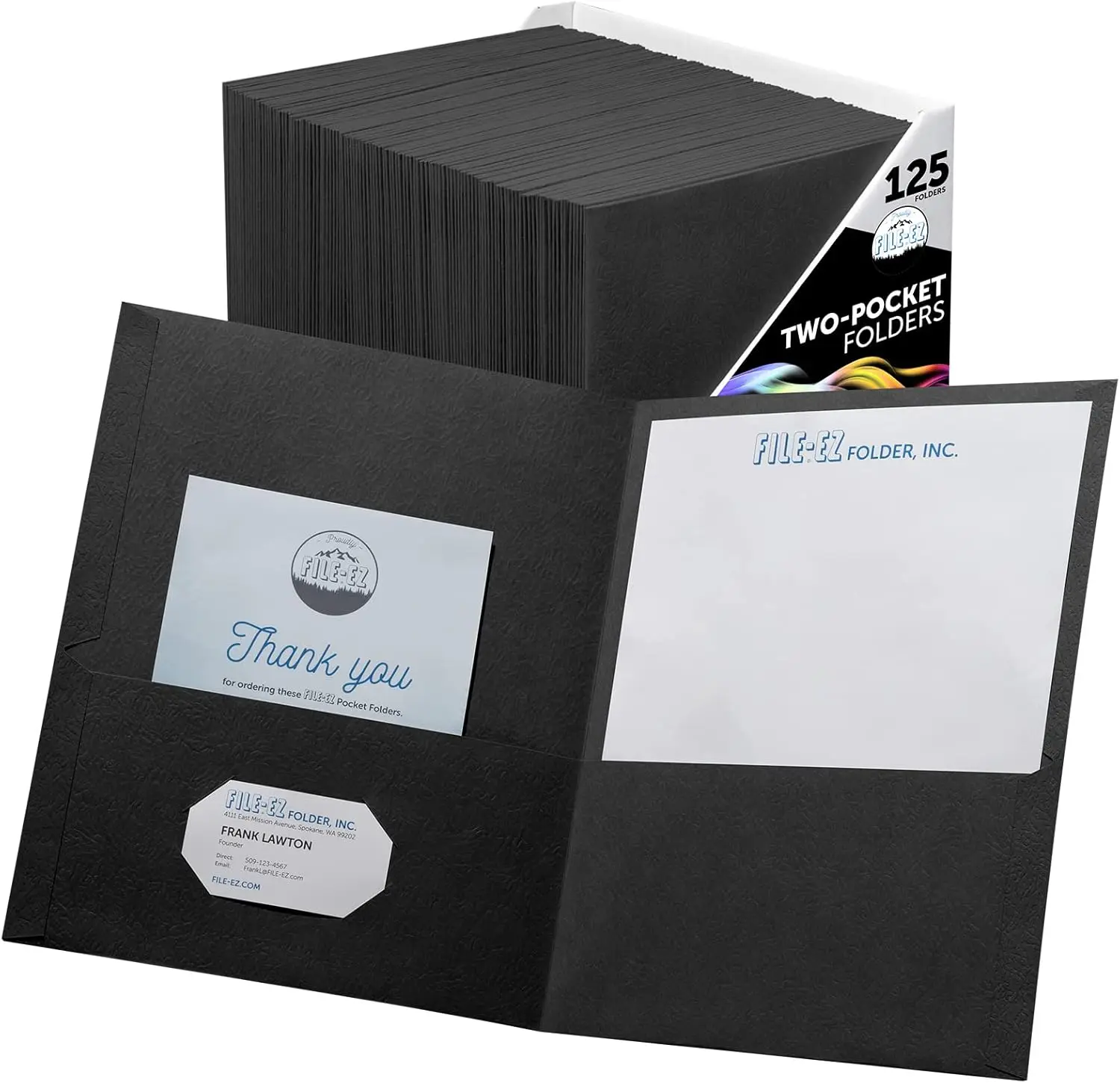

Two-Pocket Folders, Black, 125-Pack, Textured Paper, Letter Size for Office and School