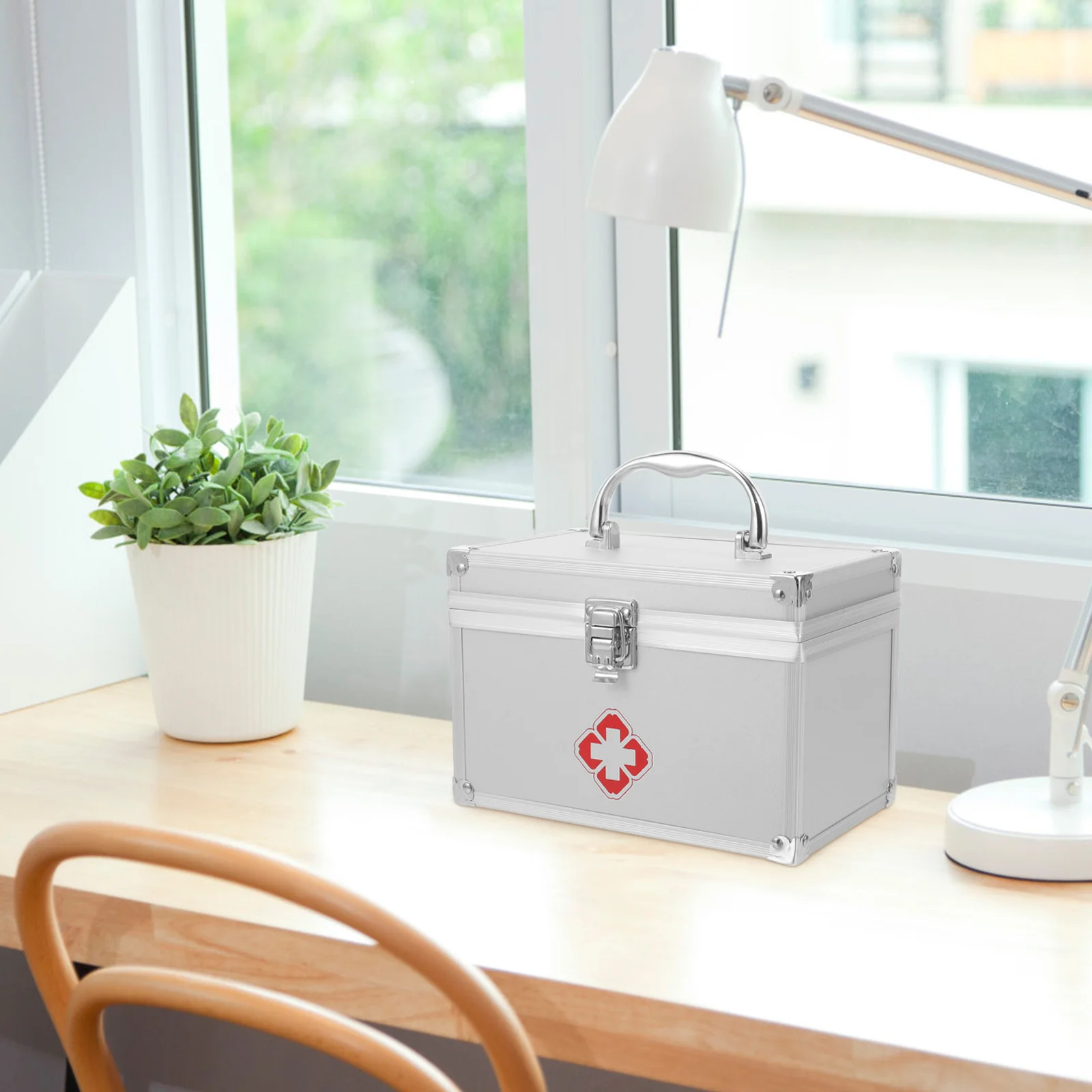 صندوق منظم الأدوية بسعة كبيرة، قابل للقفل، محمول باليد، حقيبة إسعافات أولية، حاوية تخزين الأدوية المنزلية #5