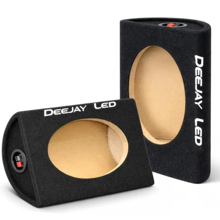 

6x9 Speaker Box Enclosures Pair for Trucks and SUVs: MDF Wood, Black Carpet, Curved Rear Design, Quick Release Terminals, Unive