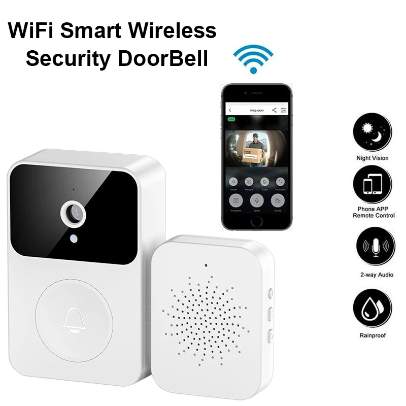 WiFi Video Doorbell 1080P HD Visual Wireless Smart Security Doorbell Camera IR Night Vision 2-Way Audio Real-Time Monitoring