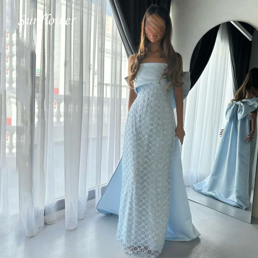 

Sunflower Strapless Prom Gowns Sleeveless Mermaid Evening Dress Satin Party Dress 2023 Bow Floor-Length High-end Custom