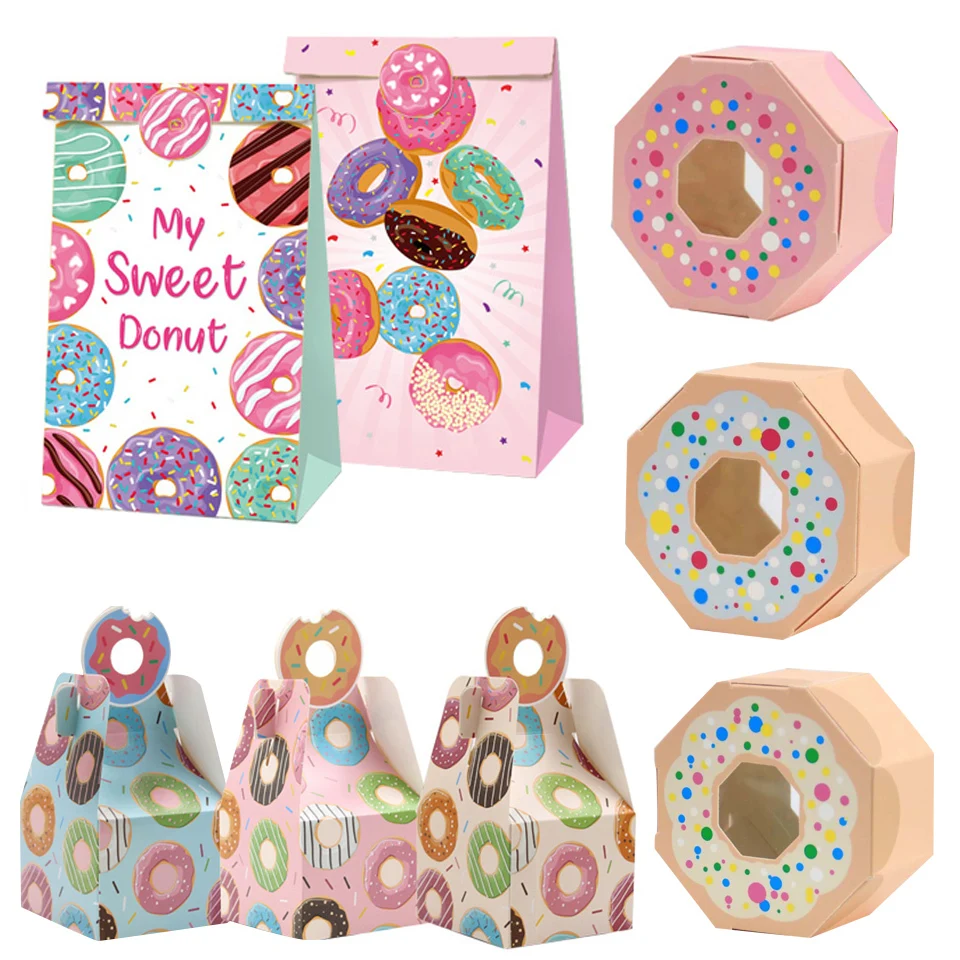 6PCS Donuts Candy Paper Bags Cookies Packaging Kraft Boxes Kids Gift Birthday Party Decoration DIY Wedding Supplies