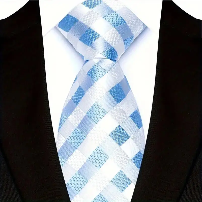New 8CM Mens Necktie Plaid & Checks Stripes Ties For Man Groom Groomsman Jacquard Woven Ascot Neck Tie Formal Business Party