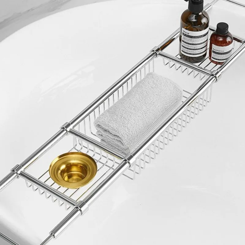 Nordic chrome bath tub rack bathroom telescopic multifunctional toilet bath mobile phone rack toilet storage rack