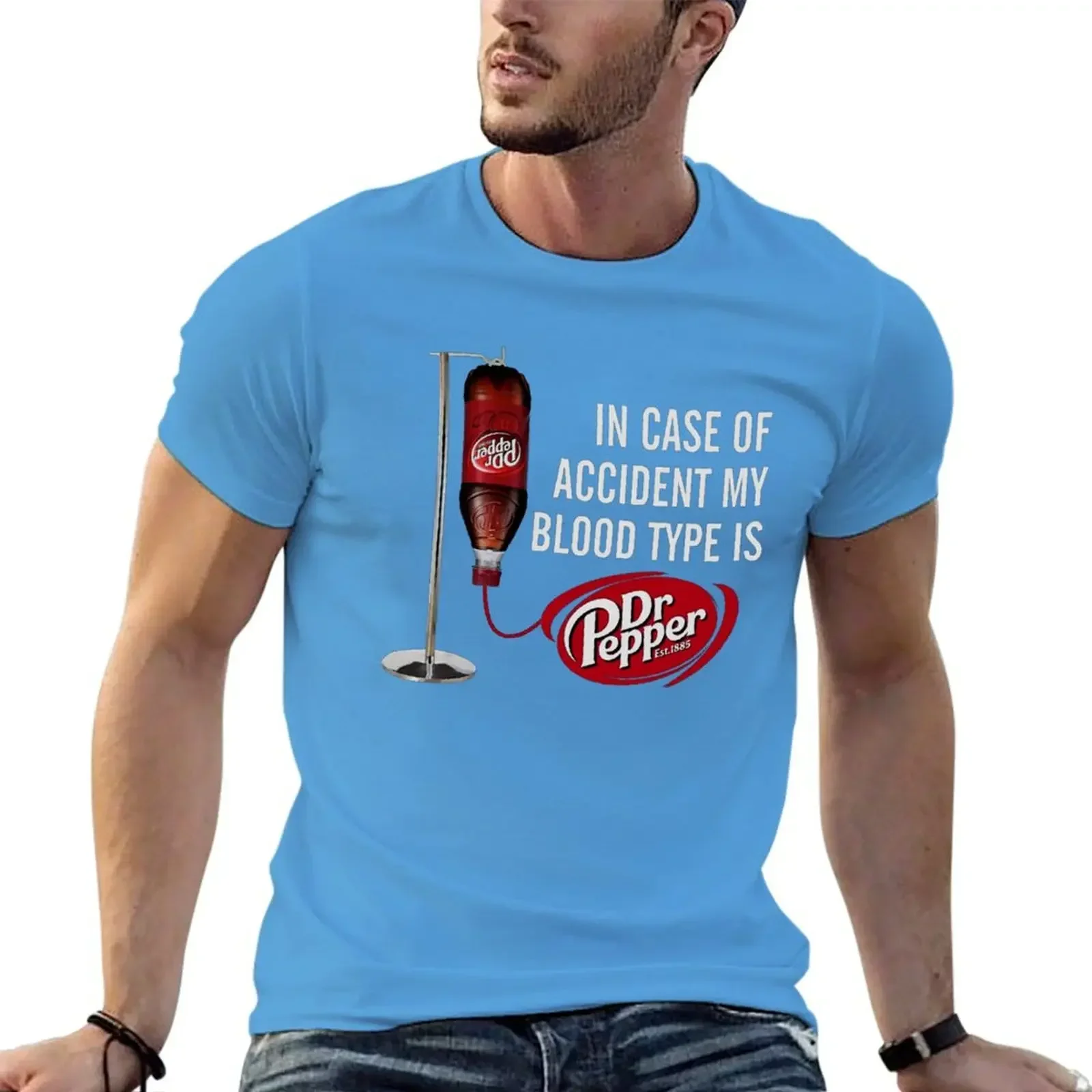 Sublime customs design your own mens champion t shirts in Case of Accident My Blood Type is Dr Pepper T-shirt oversized graphic view 4