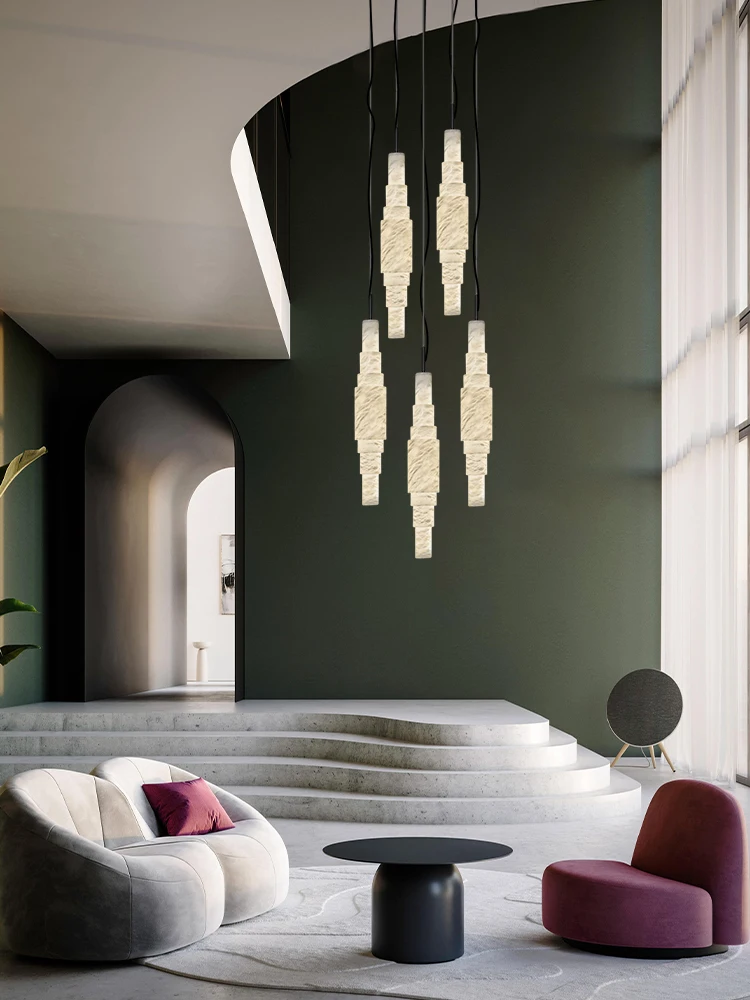 2025 Luxury Natural Marble LED Pendant - Alabaster Suspension Light for Dining Room, Modern Dimmable Chandelier