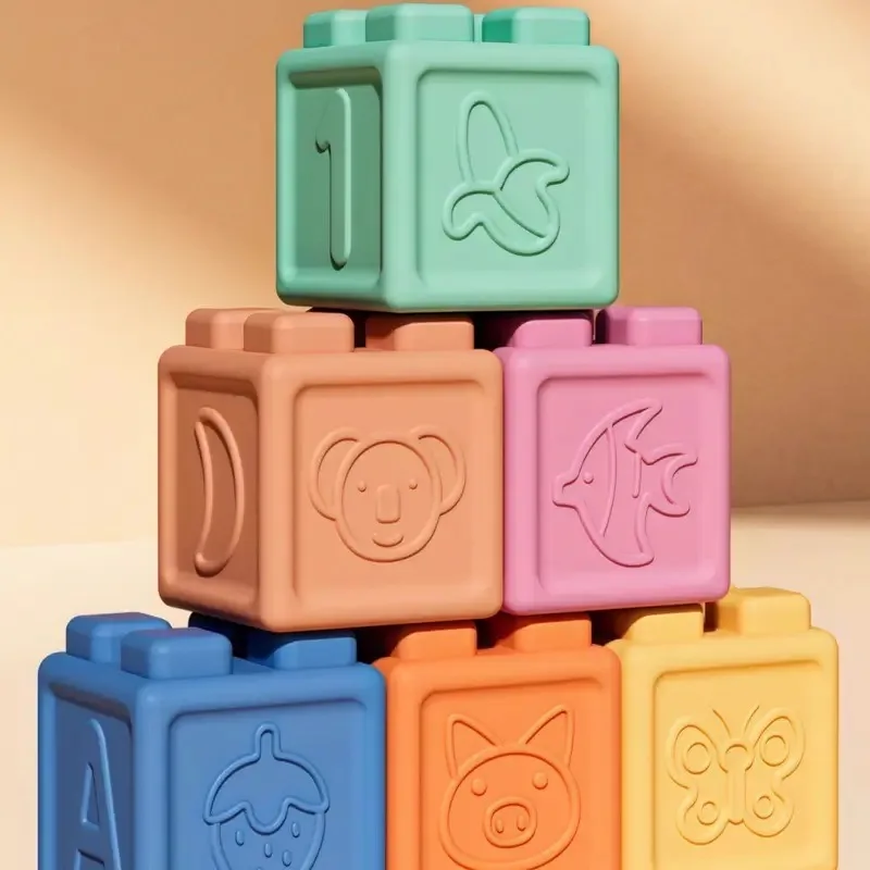 บล็อกต่อเนื้อนิ่มสำหรับเด็กเล็ก ของเล่นเสริมพัฒนาการ พร้อมสัตว์ต่างๆ ตัวเลข และคุณสมบัติการเรียนรู้สี
