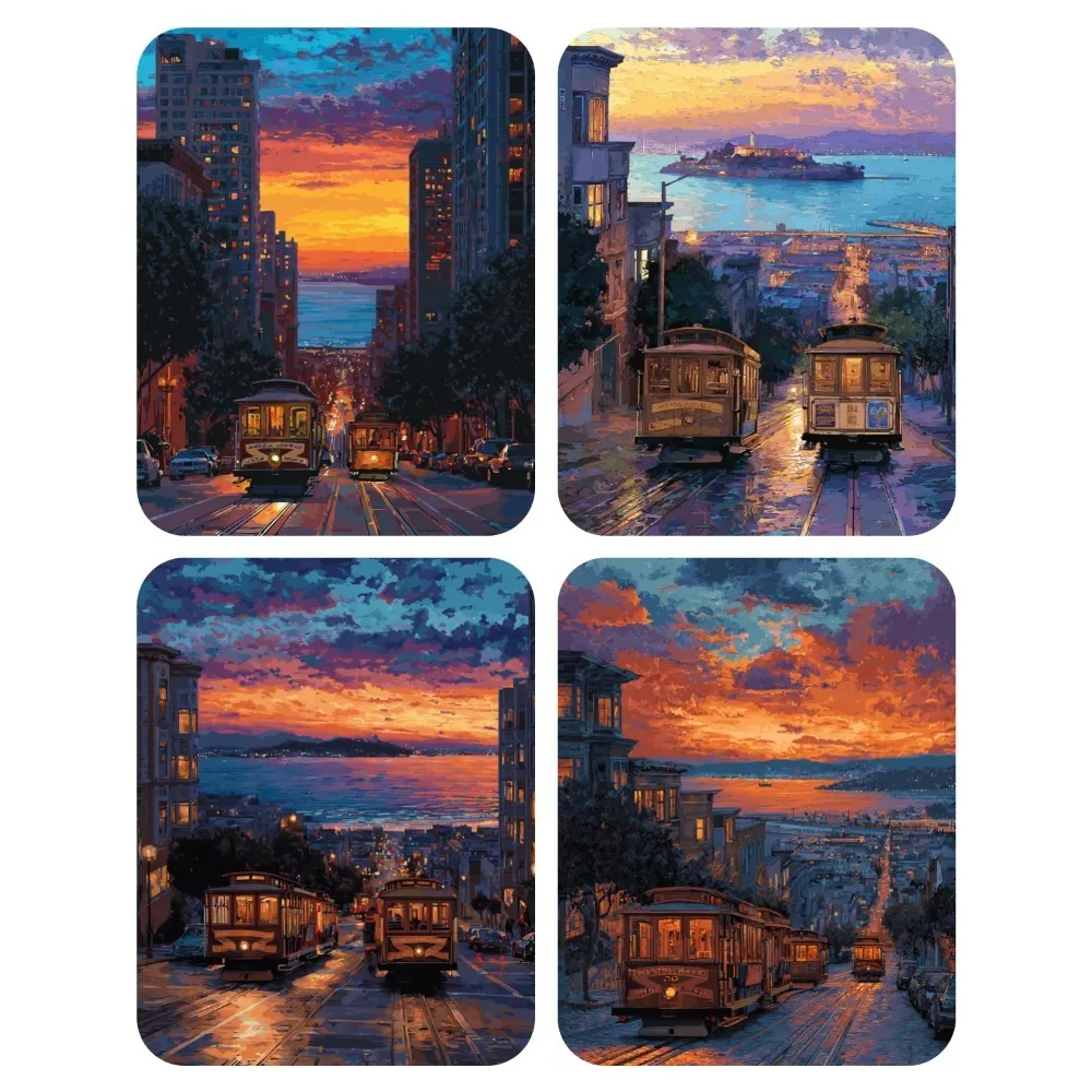 

(Бесплатная доставка) Ручная краска Город экскурсионный автобус Картина по номерам Набор DIY Акриловые произведения искусства Холст Искусство Подарок Дом