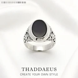 Black Oval Signet Ring Europe Style Fine Jewelry For Women Men Summer Brand New Vintage 925 Sterling Silver Gift
