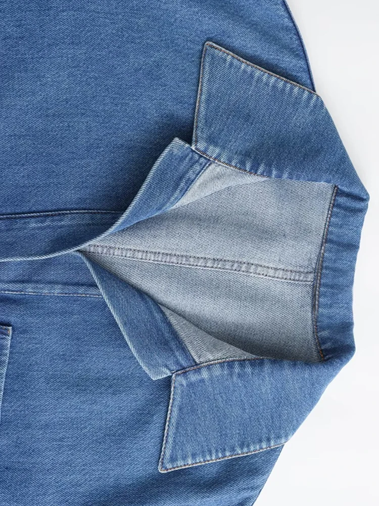 [EAM] Big Size Blue Denim Shirt Wide Leg Pants Two Piece Suit New Lapel Long Sleeve Women Fashion Spring Autumn 2024 1DH6390