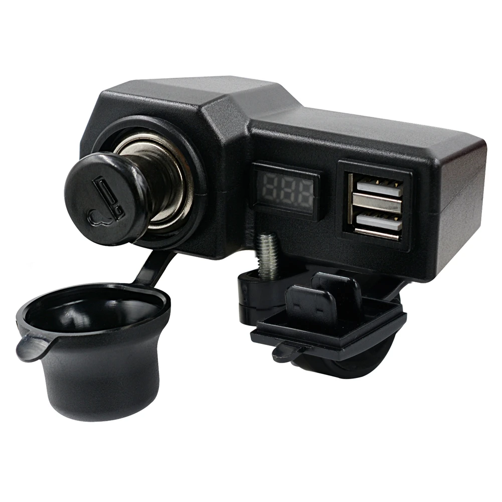 for Motorcycle Handlebar Mount Charger with Ignition Switch Dual USB Port Universal Power Supply for Phone Tablet GPS Navigator