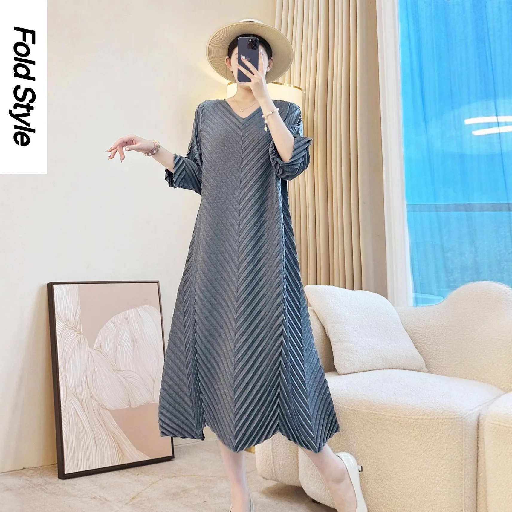 miyake-robe-plissee-ample-couleur-unie-design-simple-sens-a-la-mode-jupe-mot-a-mince-col-en-v-haut-de-gamme-belle-jupe