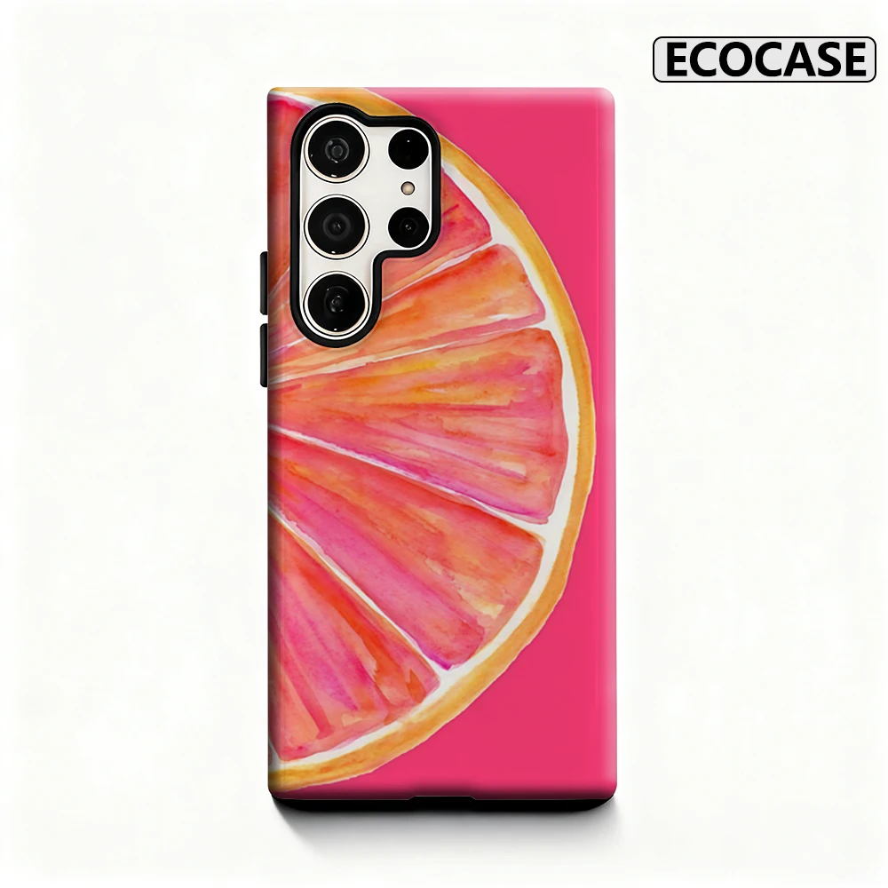 Aquarell-Grapefruit-Scheiben-Handyhülle für Samsung Galaxy S25 Ultra S24 S23 Ultra Plus, glänzende doppellagige Rückseite