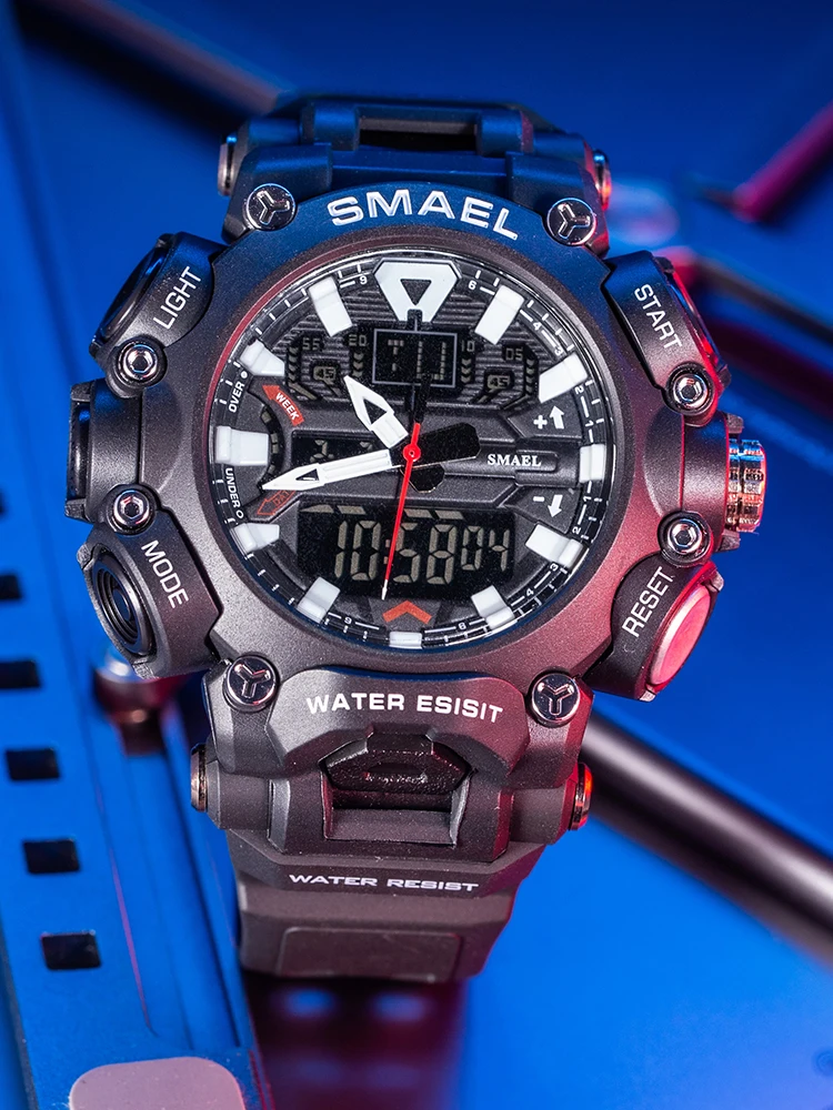Military Watch Sport Waterproof 50M Stopwatch Analog Digital Wristwatches Week Display Alarm Clock 8053 Digital Watches Mens