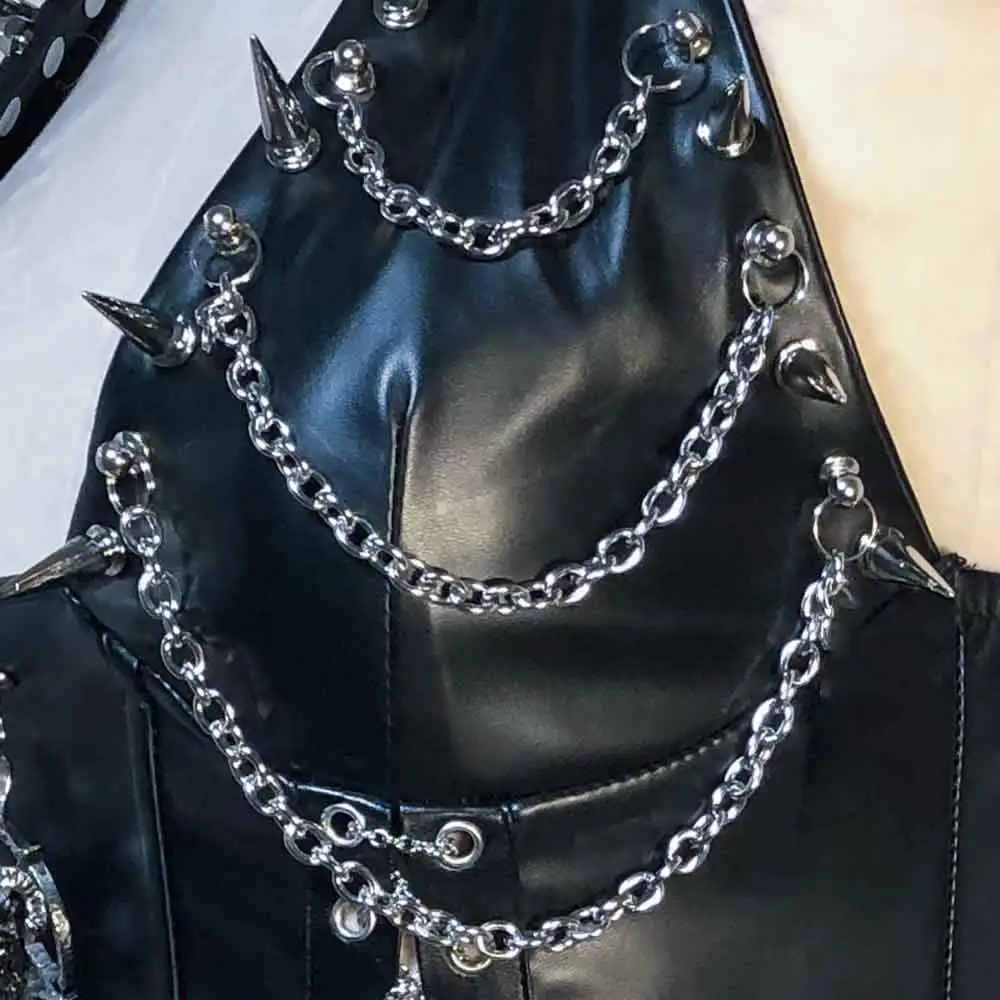90s DIY Grunge Teen Chain E-Girls Y2K TOPS Studded Rivet Eco Harajuku Punk Rock Kawaii Hand Made Emo Goth Gothic Tank