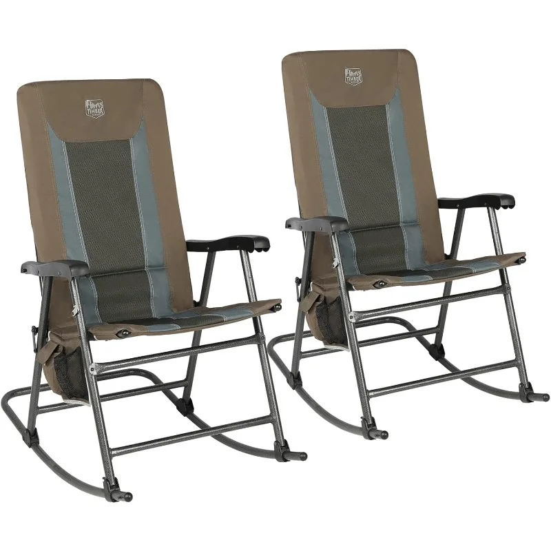 Foldable Padded Rocking Chair Set of 2 for Outdoor, High Back and Heavy Duty, Portable for Camping, Patio, Lawn, Garden