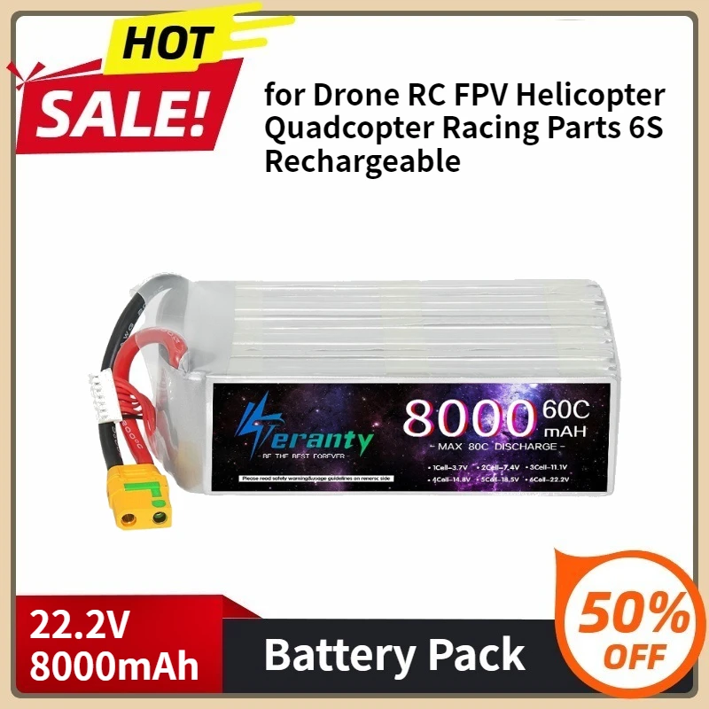 

New Lipo Battery 60C for Drone RC FPV Helicopter Quadcopter Racing Parts 6S Rechargeable with XT90S EC8 6S Battery 22.2V 8000mAh