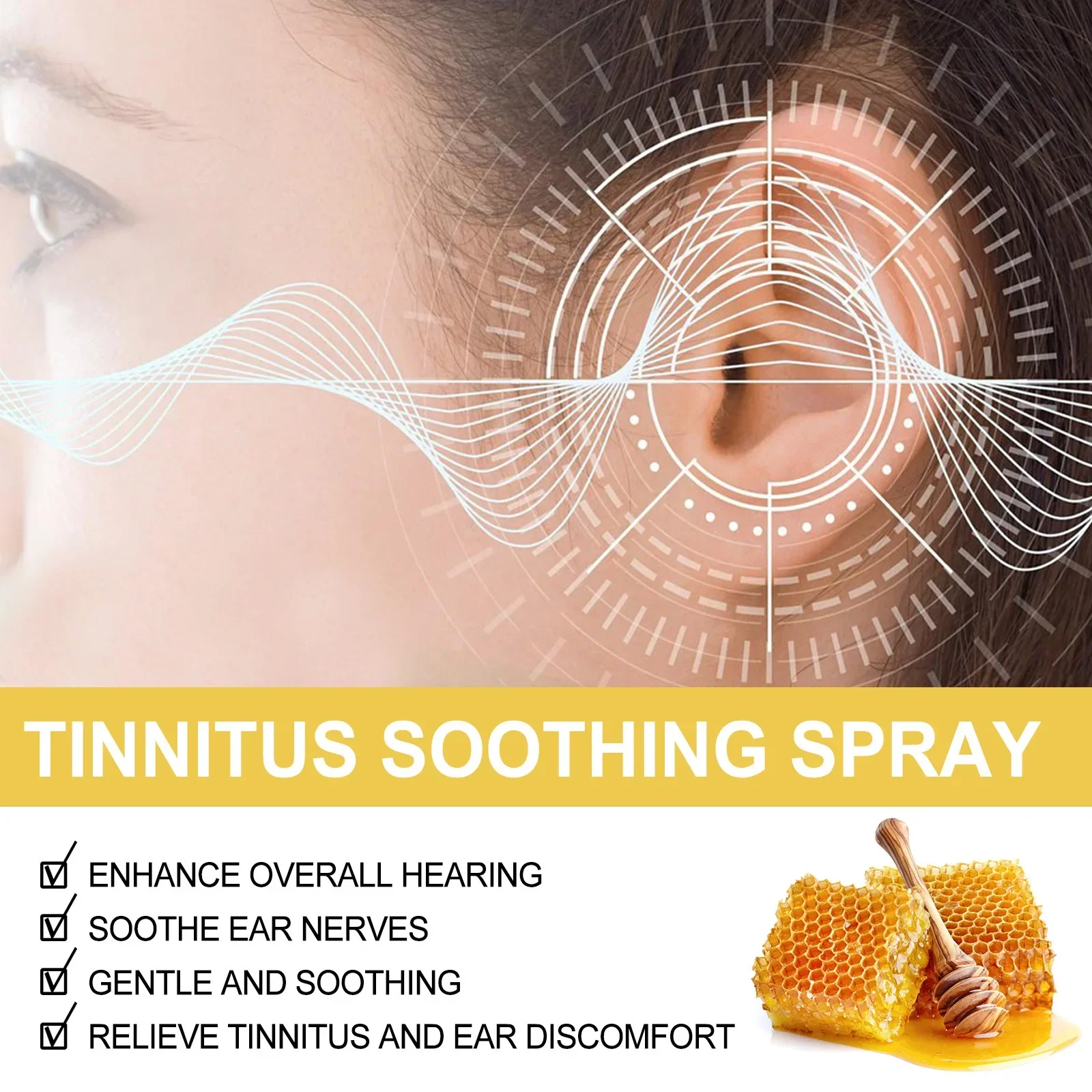 60ml Tinnitus Ear Spray Deafness Anti Cochlear Earwax Blockage Cleaning Itching Swelling Relief Earache Acute Otitis Treatment